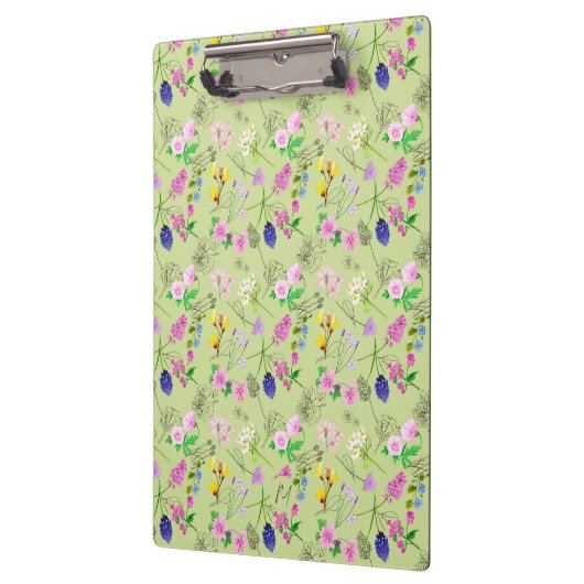 Delikate Aquarellfarben-Wildblumen auf grün Klemmbrett (Links)