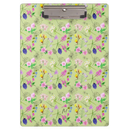 Delikate Aquarellfarben-Wildblumen auf grün Klemmbrett