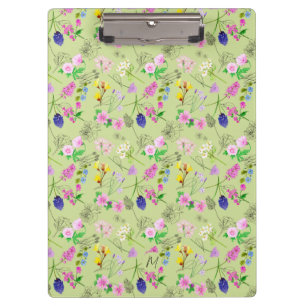 Delikate Aquarellfarben-Wildblumen auf grün Klemmbrett