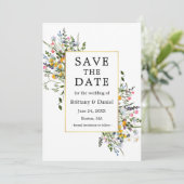 Delikate Aquarellfarben Wildblumen Foto Gold Save The Date (Stehend Vorderseite)