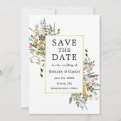 Delikate Aquarellfarben Wildblumen Goldmagen Grün Save The Date (Vorderseite)