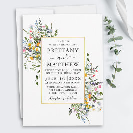 Delikate Aquarellfarben Wildblumen Goldrahmen Hoch Einladung