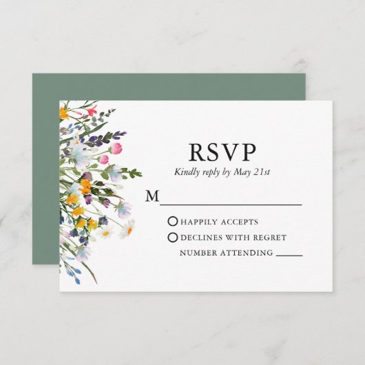 Delikate Aquarellfarben Wildblumen Hochzeitsfeier RSVP Karte (Vorne/Hinten)