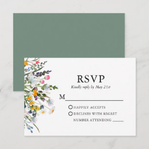Delikate Aquarellfarben Wildblumen Hochzeitsfeier RSVP Karte