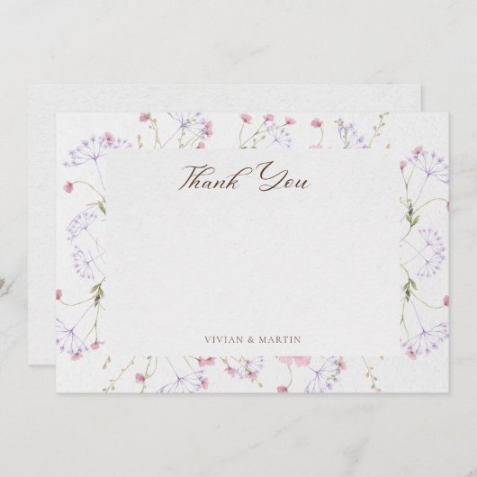 Delikate Aquarellfarben-Wildblumen Kalligrafie Dankeskarte (Vorne/Hinten)