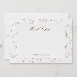Delikate Aquarellfarben-Wildblumen Kalligrafie Dankeskarte