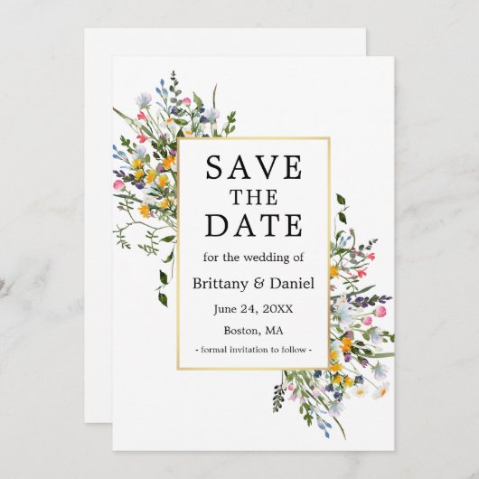 Delikate Aquarellfarben-Wildblumen Save The Date (Vorne/Hinten)