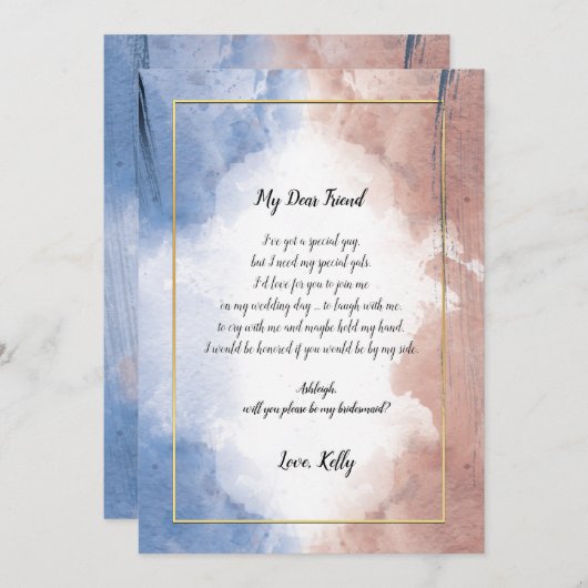 Delikate Aquarelltüte wird meine Brautjungfrau sei Einladung (Vorne/Hinten)