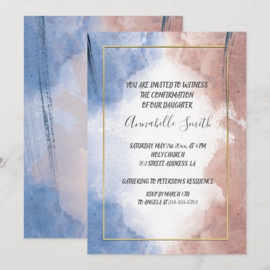 Delikate Aquarellwirkung auf Wellen BESTÄTIGUNG Einladung (Vorne/Hinten)