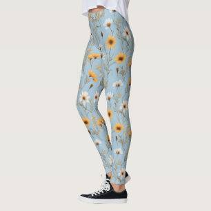 Delikate australische Wildblumen auf blau, Leggings