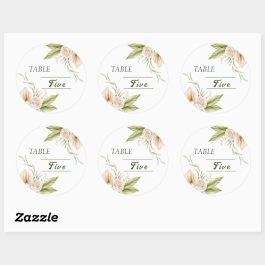 Delikate Beige Tischnummer Runder Aufkleber (Blatt)