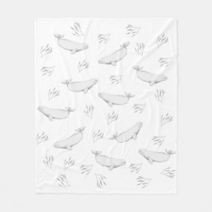 Delikate Beluga-Wale und Seegras-Illustration Fleecedecke