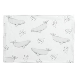 Delikate Beluga-Wale und Seegras-Illustration Kissenbezug