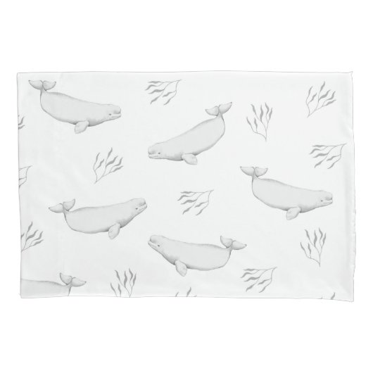Delikate Beluga-Wale und Seegras-Illustration Kissenbezug (Vorderseite)