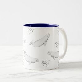 Delikate Beluga-Wale und Seegras-Illustration Zweifarbige Tasse