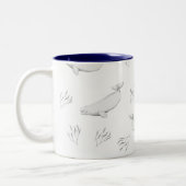 Delikate Beluga-Wale und Seegras-Illustration Zweifarbige Tasse (Links)