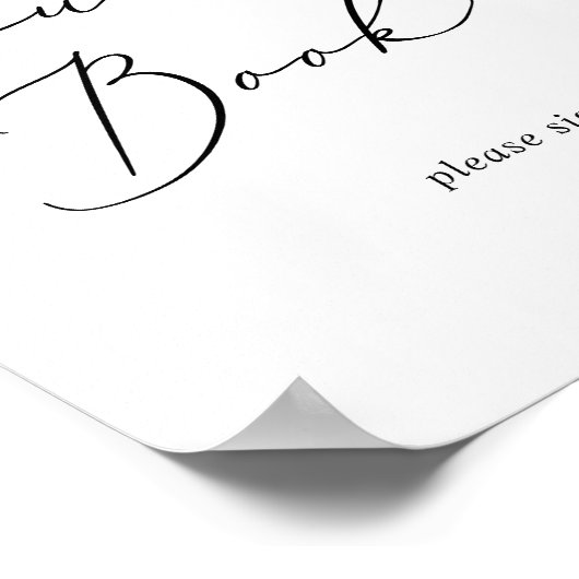 Delikate Black Calligraphy Guest Book Sign Poster (Ecke)