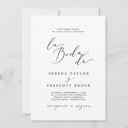 Delikate Black Calligraphy La Boda De Wedding Einladung (Vorderseite)