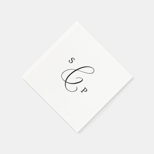 Delikate Black Calligraphy Monogram Wedding Serviette (Ecke)