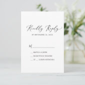 Delikate Black Calligraphy Simple RSVP Card (Stehend Vorderseite)
