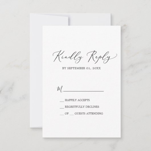 Delikate Black Calligraphy Simple RSVP Card Karte (Vorderseite)