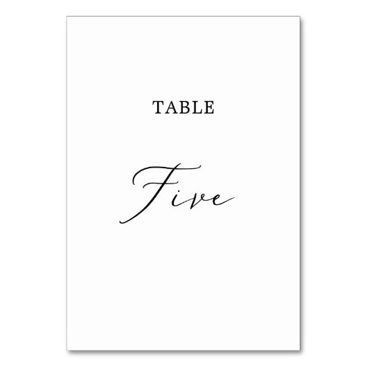 Delikate Black Calligraphy Table Five Tischnummer (Vorderseite)