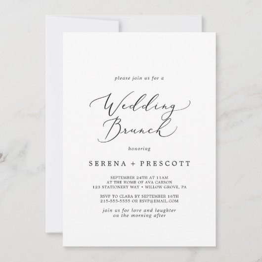 Delikate Black Calligraphy Wedding Brunch Einladung (Vorderseite)