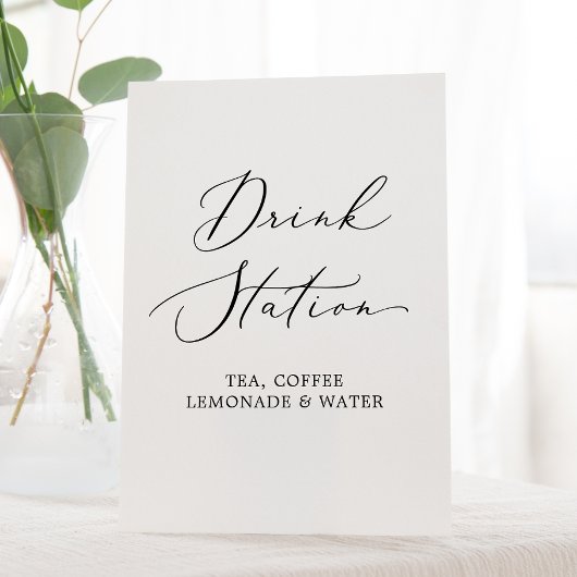 Delikate Black Calligraphy Wedding Drink Station Sockelschild