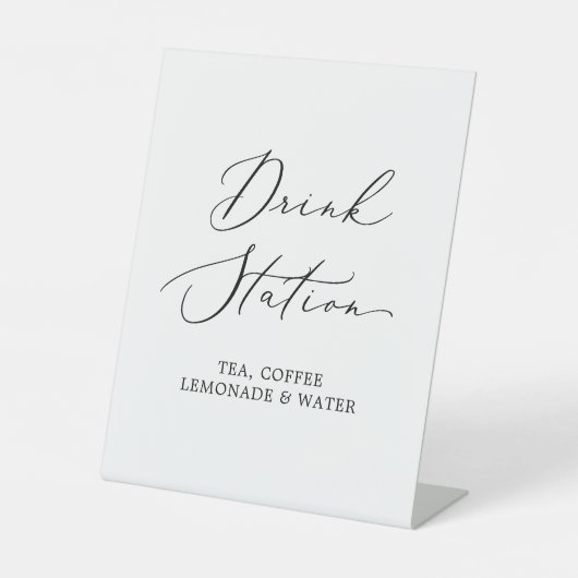 Delikate Black Calligraphy Wedding Drink Station Sockelschild (Vorderseite)
