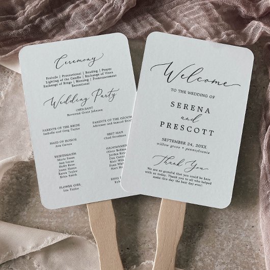 Delikate Black Calligraphy Wedding Party Programm Fächer