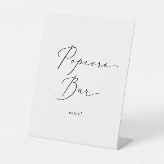 Delikate Black Calligraphy Wedding Popcorn Bar Sockelschild (Vorderseite)