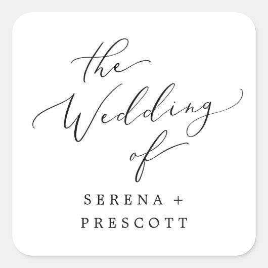 Delikate Black Calligraphy Wedding Umschlag Aufkle Quadratischer Aufkleber (Vorderseite)
