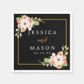 Delikate Black Floral Wedding Cocktail Napkins Serviette (Vorderseite)