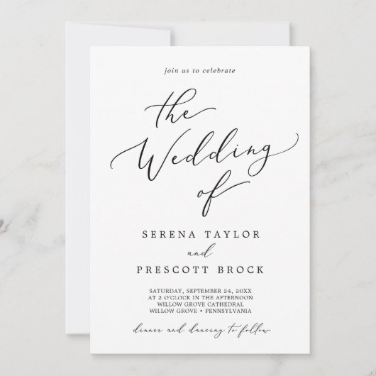 Delikate Black Weekend Events QR Code Wedding Einladung (Vorderseite)