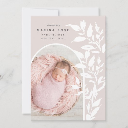 Delikate Blätter | Ankündigung von Foto zur Geburt (Vorderseite)