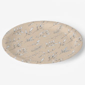 Delikate Blätter aus Blattwerk, beige beige Pappteller (Schrägansicht)