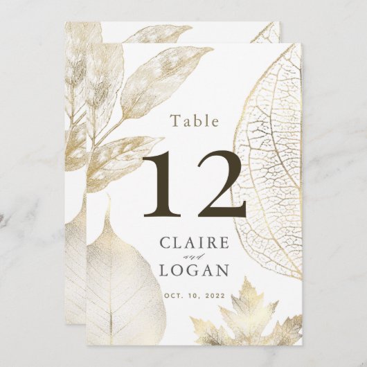 Delikate Blätter Hochzeitskarte für Tischnummer (Vorne/Hinten)