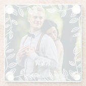 Delikate Blätter rahmen Mit Monogramm Foto Glasuntersetzer (Rückseite)