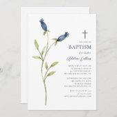 Delikate Blaue Aquarelltaufe Einladung (Vorne/Hinten)