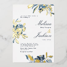 Delikate blaue Blume und Goldblut-Hochzeitsdesign