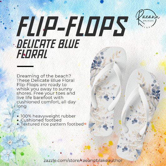 Delikate blaue florale Flip Flops Badesandalen