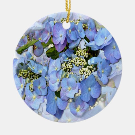 Delikate blaue Lacecap Hydrangea Keramik Baumdekor Keramik Ornament (Vorne)