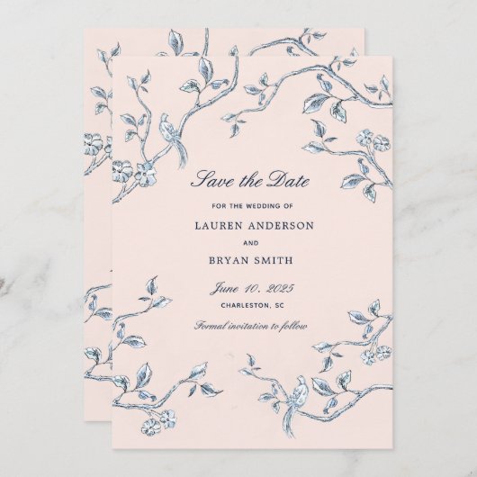 Delikate, blaue und weiße französische Toilette Sa Einladung (Vorne/Hinten)