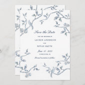 Delikate, blaue und weiße französische Toilette Sa Einladung (Vorne/Hinten)