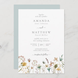 Delikate blaue Wasserfarbe gepresste Blume Hochzei Einladung
