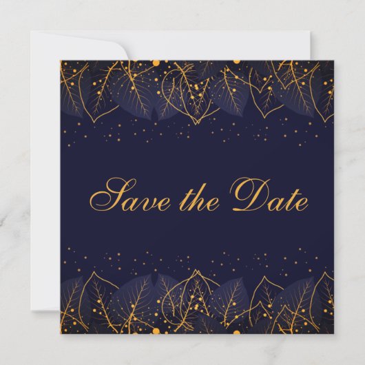 Delikate Blue and Gold Blätter Save the Date (Vorderseite)