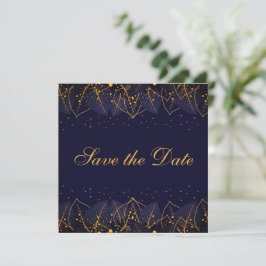 Delikate Blue and Gold Blätter Save the Date