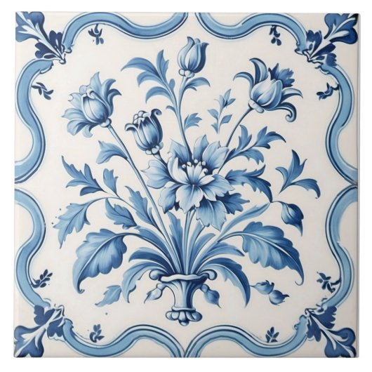 Delikate Blue Delft Vintage Keramik Tile. Fliese (Vorderseite)