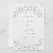 Delikate Blue Floral Wedding Save The Date (Vorderseite)