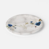 Delikate Blue Gold Blume Gold Cross Taufen Pappteller (Schrägansicht)